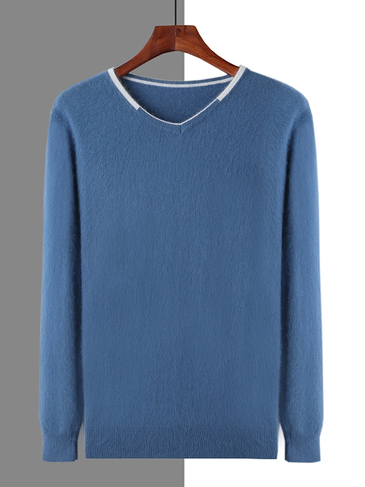 Осень-зима мужской кашемировый свитер пуловер с v-образным вырезом и длинными