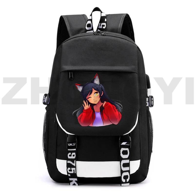 

Рюкзак Aphmau Merch для женщин, Холщовый черный ранец на молнии с рисунком кота для подростков и подростков, с рисунком аниме