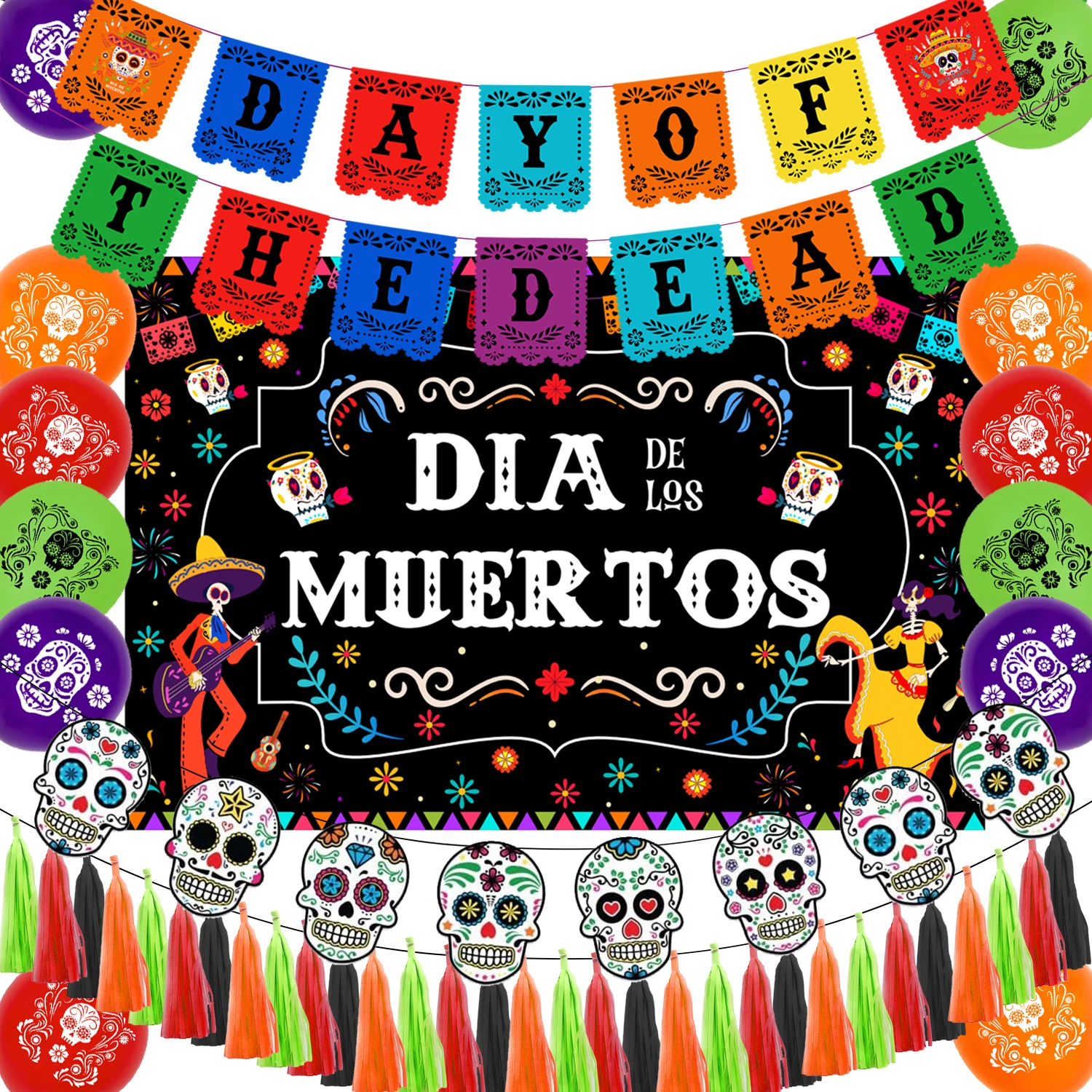 

Day of The Dead Party Decorations Mexico Dia De Los Muertos Backdrop Sugar Skull Silhouette Banner Mexican Fiesta Carnival Decor