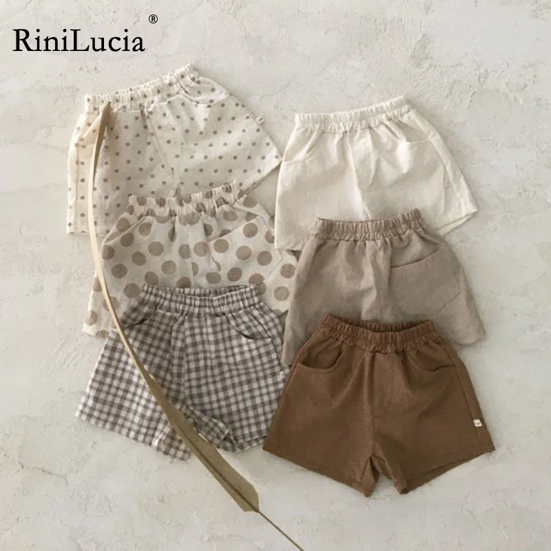 

RiniLucia Newborn Baby Boy Shorts Solid Baby Shorts Dot Plaid Loose Pants Summer Infant Boy Clothes Fashion Baby Girl Shorts