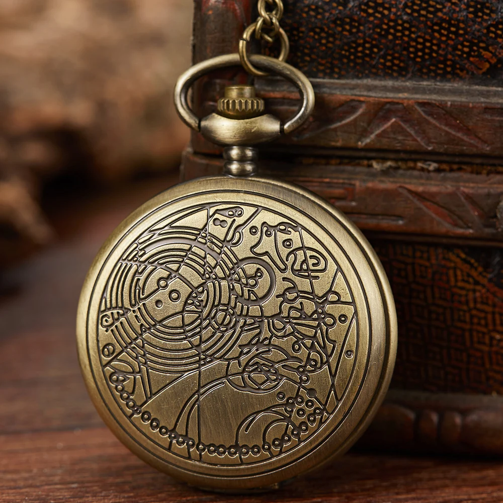 

Vintage Quartz Pocket Watch Men's Bronze Engraved Pattern Clock Women Simple Dial Necklace Pendant FOB Chains reloj hombre Gifts