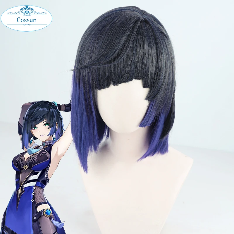 

Genshin Impact Yelan Cosplay Wig 35cm Short Black Purple Gradient Wig Anime Yelan Wigs Heat Resistant Synthetic Wigs