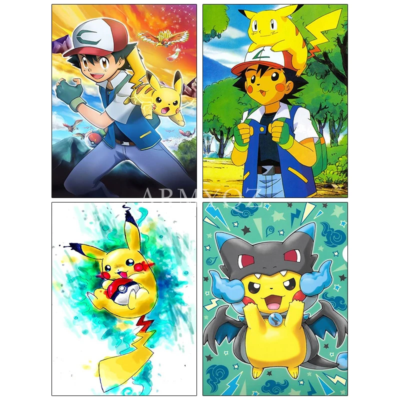 

Алмазная живопись Disney 5D, мультяшное Аниме Вышивка крестиком Пикачу, мозаика Стразы, круглая квадратная картина из страз