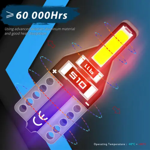 

10Pcs T10 168 2825 194 158 192 Led License Plate Light Bulbs 6000K Bright White