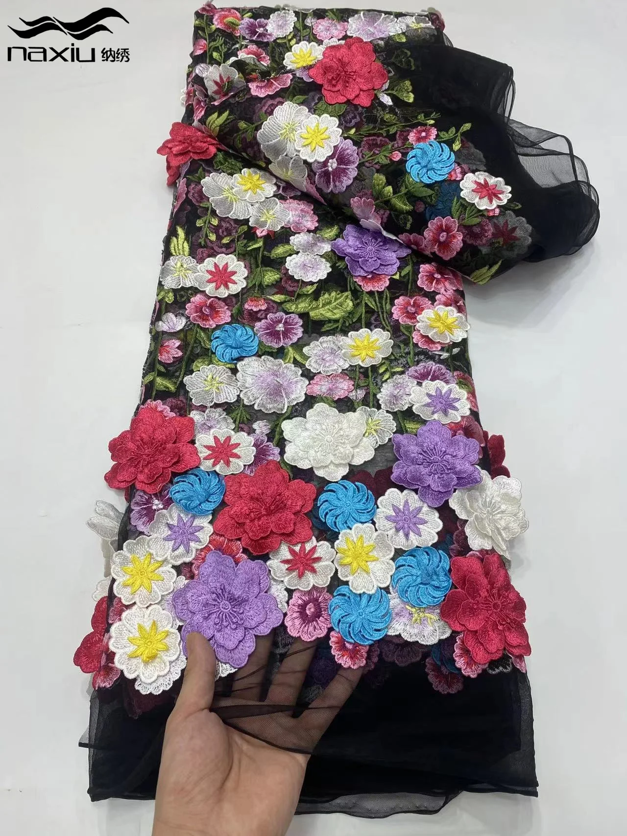 Роскошная 3D Цветочная кружевная ткань Madison 5 ярдов Дубайский тюль вышитые блестки