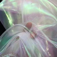 150cm100cm designer fluorescent fabrics colorful shiny gauze fabric stage wedding decor voile transparent holographic fabric