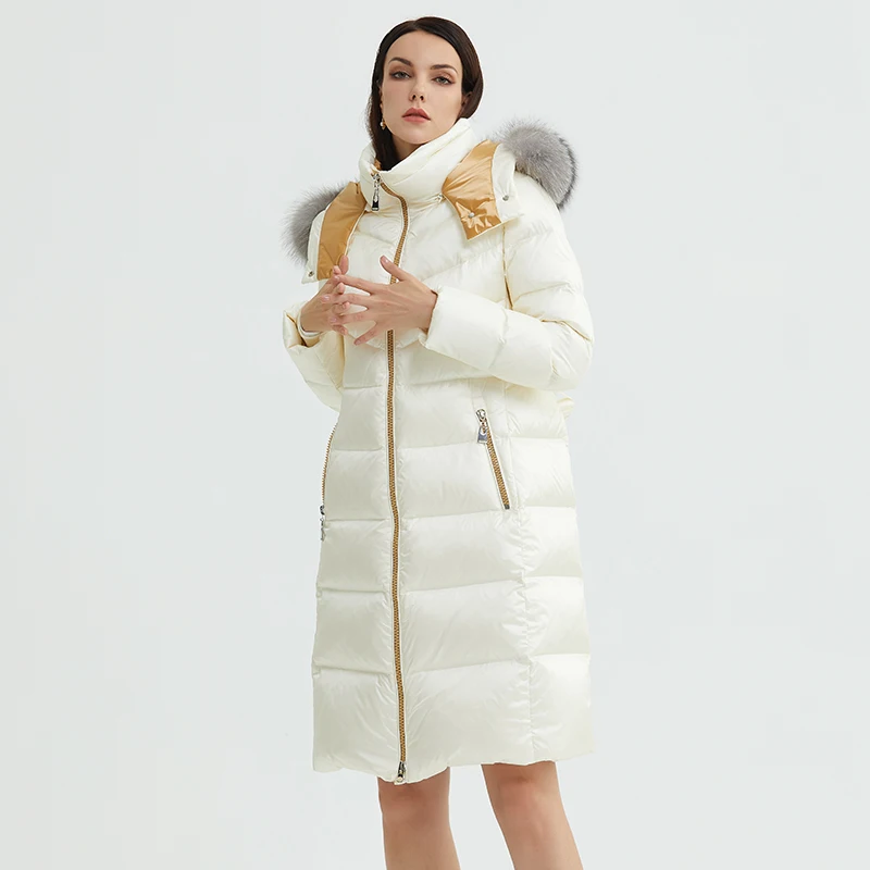 

winter and autumn women white duck down coat jackets fashion fox fur