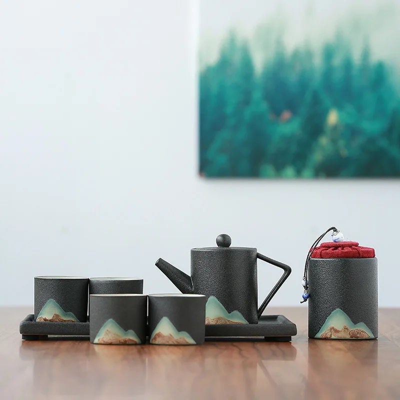 

The Crude Tracen Pots Kung Fu Tea Set Hand-Painted Japanese Minimalist Tray CeramicTea Ceremony Set Travel Tea Set ChineseTeaSet