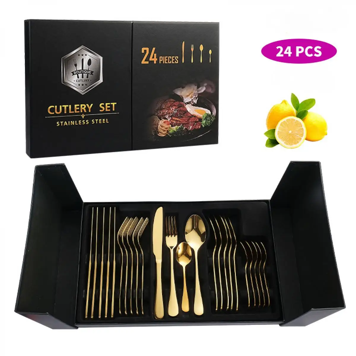 

Stainless Steel Tableware 24-piece Set 6-person Western-style Knife, Fork And Spoon Gift Set