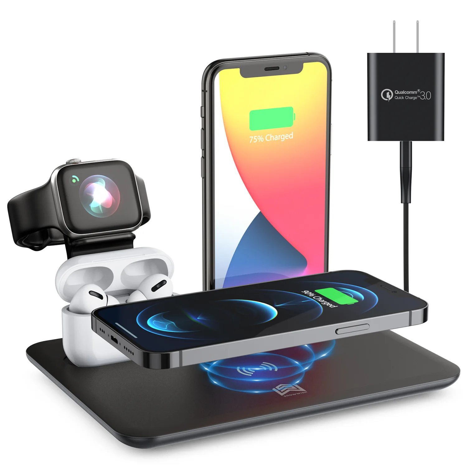 

4 in 1Wireless Charger Watch Headphones For iPhone 11 12 X 8 Apple Watch Charging Stand Desktop Wireless Charge Fast Charge