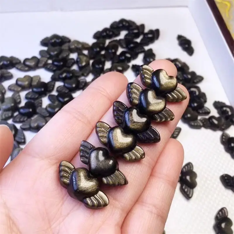 

10pcs Natural Golden Obsidian Wing Heart Crystal Reiki Polished DIY Necklace Pendant Earring Handmade Fengshui Gift 17mm