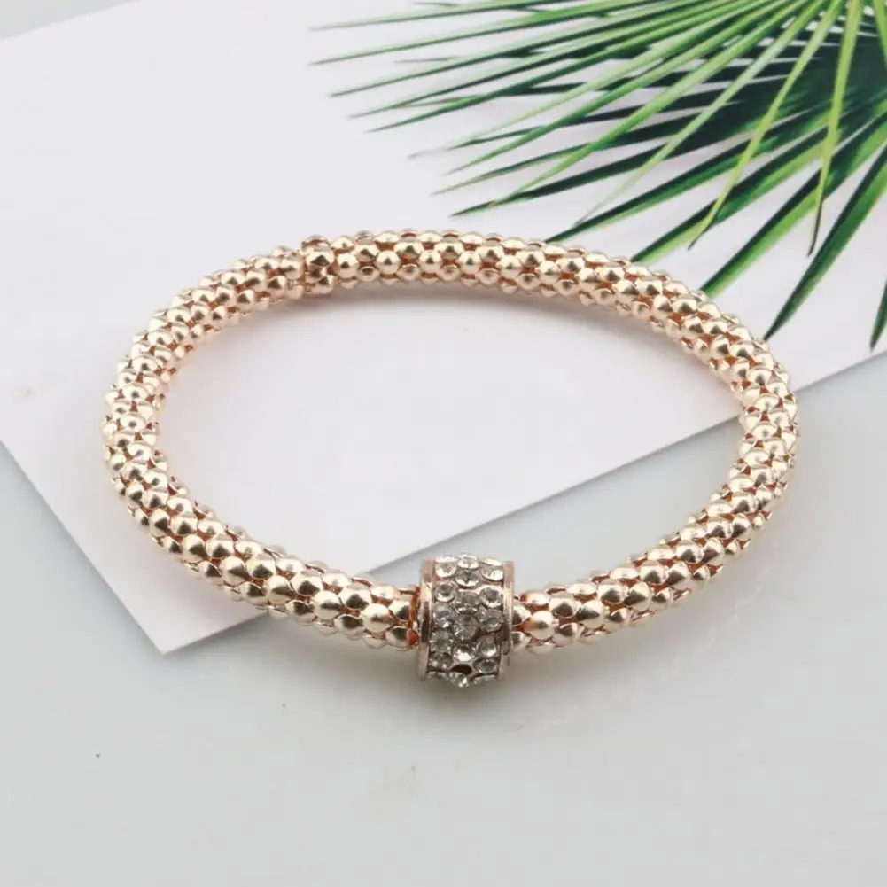 

3Pcs Women Bracelet All-match Fashion Jewelry Alloy Rhinestone Embedded Corn Chain Bangle for Party