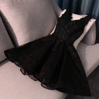 black cocktail dresses 2022 elegant tulle appliques sleeveless beading graduation gowns sequin short prom dress homecoming dress