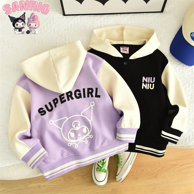 

Kawaii Sanrio Kuromi Anime Baseball Uniform Cartoon Cute Children Spring Autumn Loose Varsity Jacket Casual Sport Coat Kids Gift