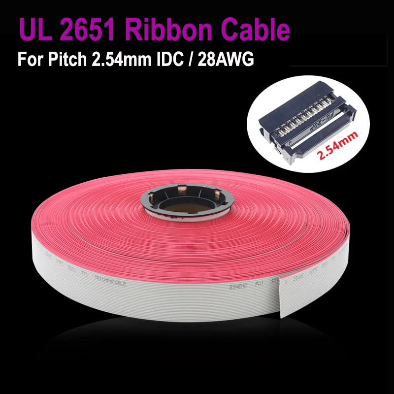 Плоский ленточный кабель 2/5 м 1,27 мм 10 14 16 20 26 30 34 40 50 60 контактов AWG 28 UL2651 300 В 2,54 мм IDC коннектор плоский кабель для передачи данных провод