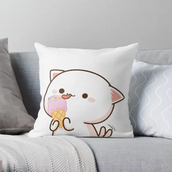 

Peach And Goma Mochi Cat Ice Cream Printing Throw Pillow Cover Comfort Fashion Anime Waist Bed Home Car Pillows not include