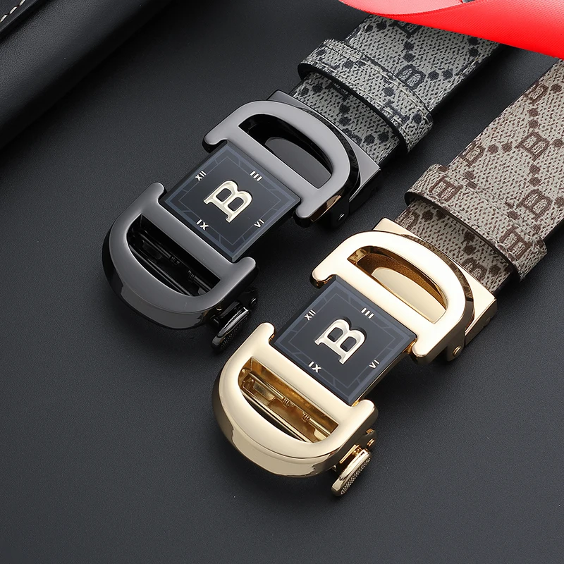 Мужской ремень из натуральной кожи с автоматической пряжкой сплава буквой B
