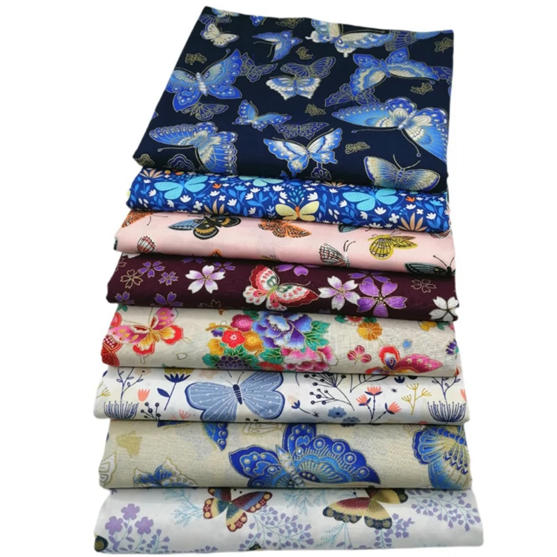 

8PCS Quilting Fabric Butterfly Print Cotton Fabric 20x20Inch Squares Sheets for Patchwork Sewing Quilting DIY Crafting