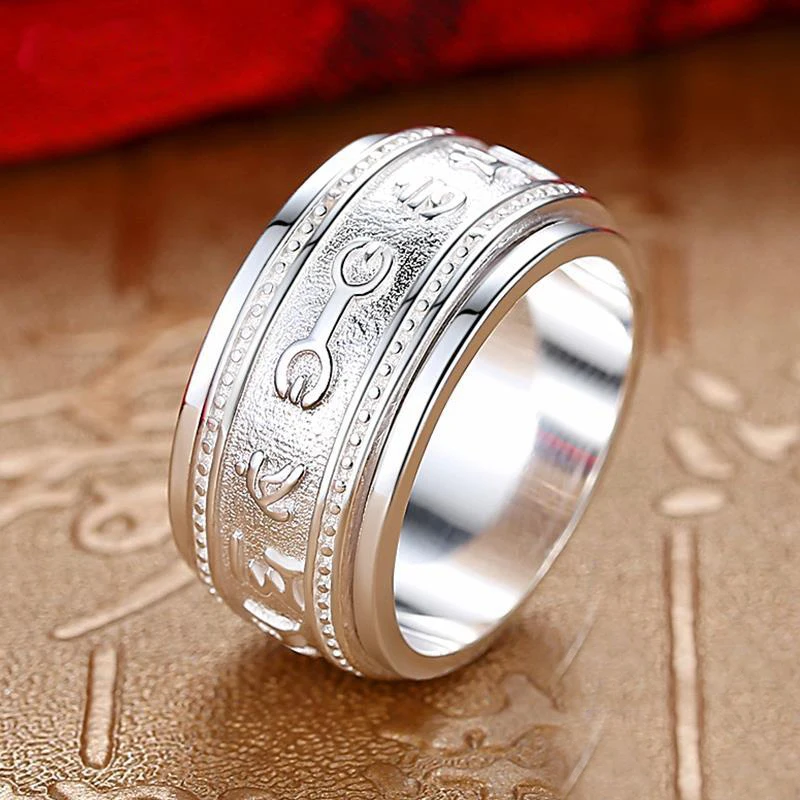 

New Retro Men's Ring Buddhist Six-character Mantra Domineering Single Index Finger Jewelry Accessories