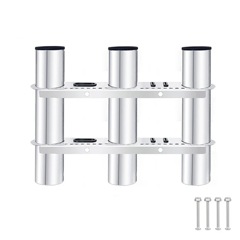 3 Tubes Link Silver 316 Stainless Steel Fishing Rod Racks Holder Socket for Boat Marine Fishing Box Kayak Boat Yacht