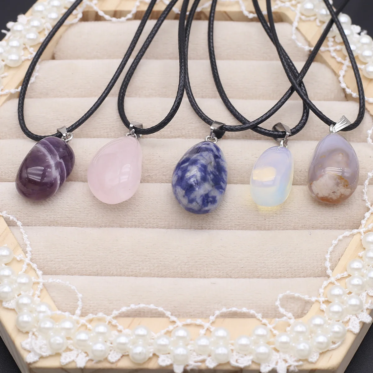 

DIY Necklace Ornaments Natural Stone Agate Irregular Follow Shape Pendant Necklace Leather Rope Chain 15-25mm 20-30mm