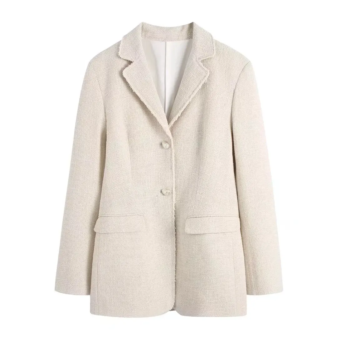 

XITIMEAO Women Fashion With Pockets Tweed Blazer Coat Vintage Long Sleeve Button-up Female Outerwear Chic Veste Femme