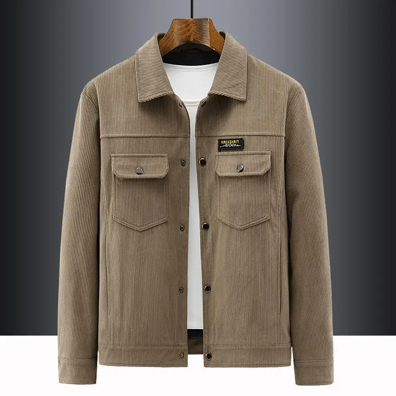 2022 New Corduroy Jacket Men's Lapel Spring and Autumn Work Clothes Top Trend Casual Velvet Jacket