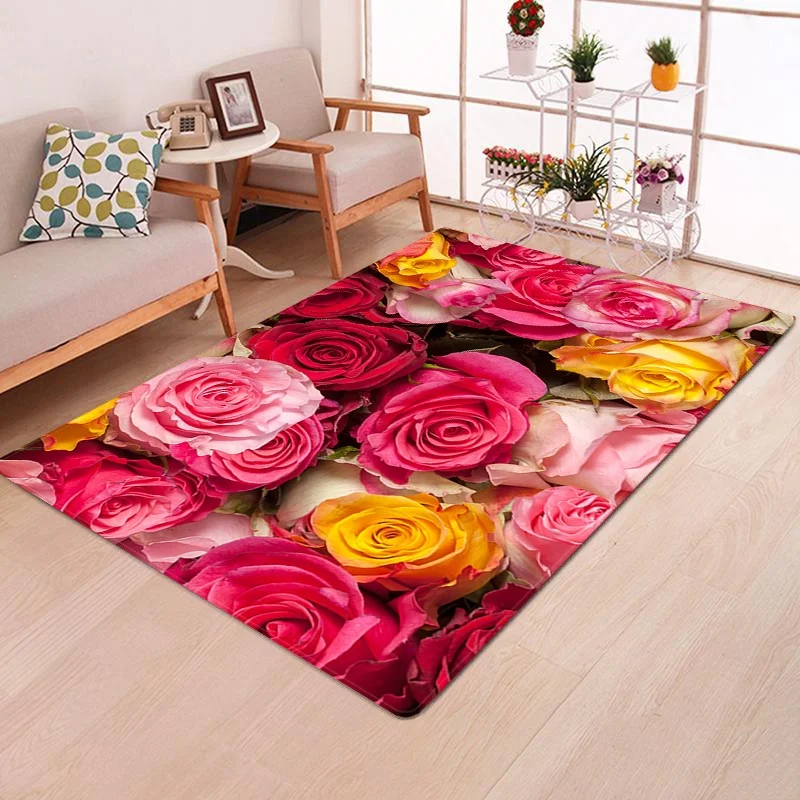 

Multicolor Rose Flower Rug Living Room Carpet Home Hallway Balcony Anti-Slip Door Mat Kitchen Bathroom Rug Bedroom Floor Mat