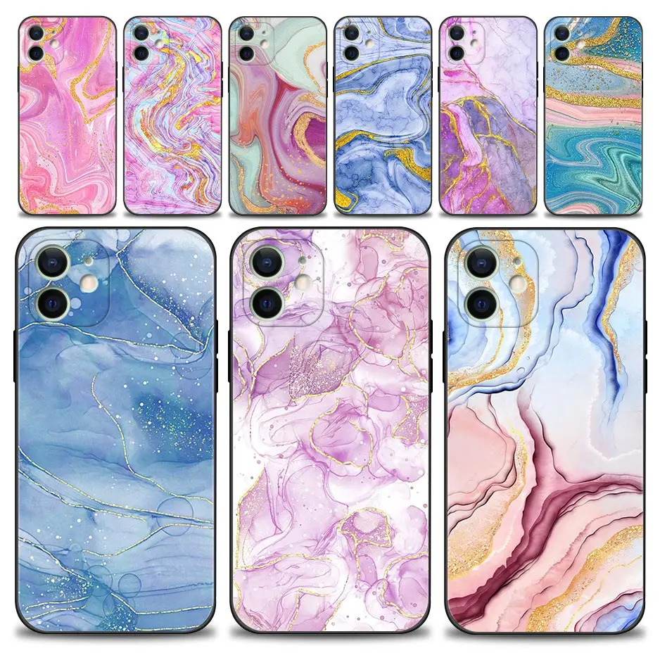Phone Case For Apple iPhone 13 12 11 Pro Max 13Mini XS Max XR X 7 8 6 6S Plus SE2022 Shell Beauty Marble Gold Texture Quicksan