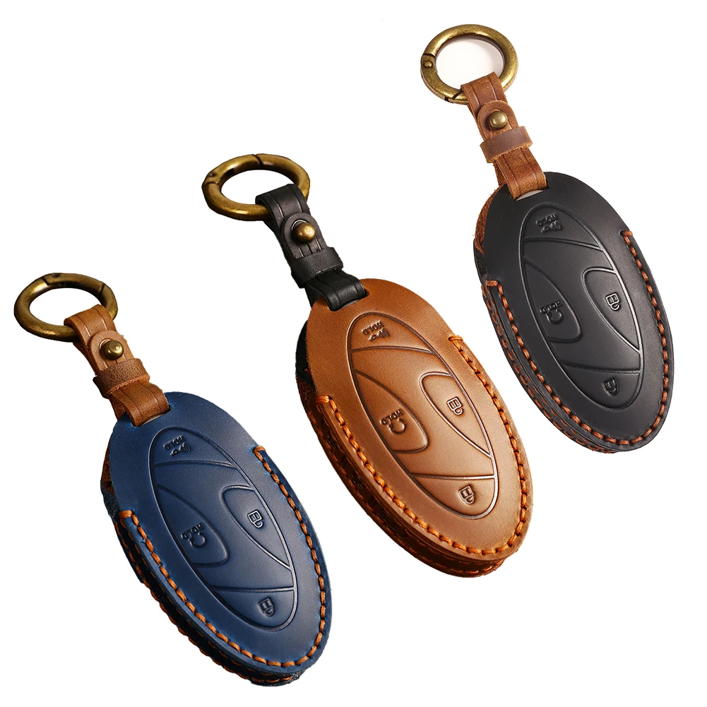 

1pc Cowhide Leather Car Key Case Key Chain For Hyundai Ioniq 6 EV 7 Buttons Glossy Keycase Protector Automobiles Accessories