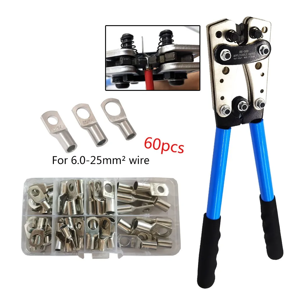 

HX-50B Crimping Plier 6-50mm AWG 1-10 Car Auto Copper Ring Bare Cable Battery Terminals Lug Crimping tool Cable Terminal Plier