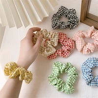 simple plaid pig intestine hair ring trendy retro french korean net red sweet girl simple and cute tie hair rubber band jewelry