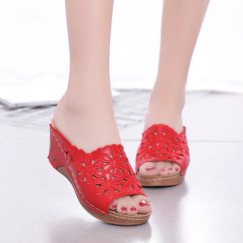 

Retro Sandals Women Summer Wedge Flowers Shoes Sandals Fish Mouth Woman Sandals Femme Plus Size Female Shoes Zapatos De Mujer