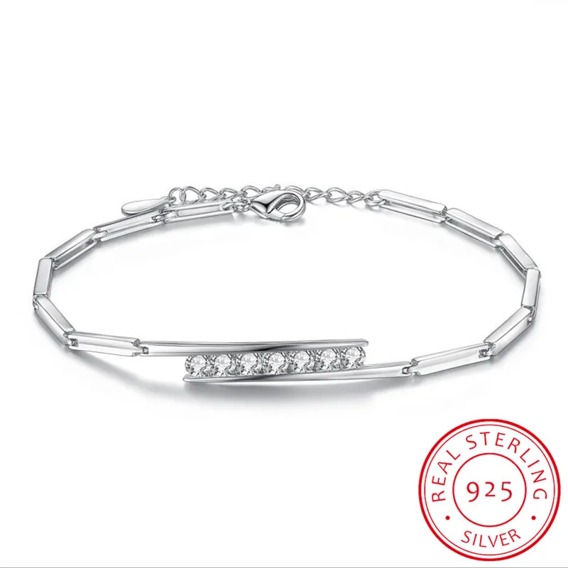 

New Fashion 925 Sterling Silver Jewelry Luxury Simple Zirconia Women Bracelets & Bangles pulseira
