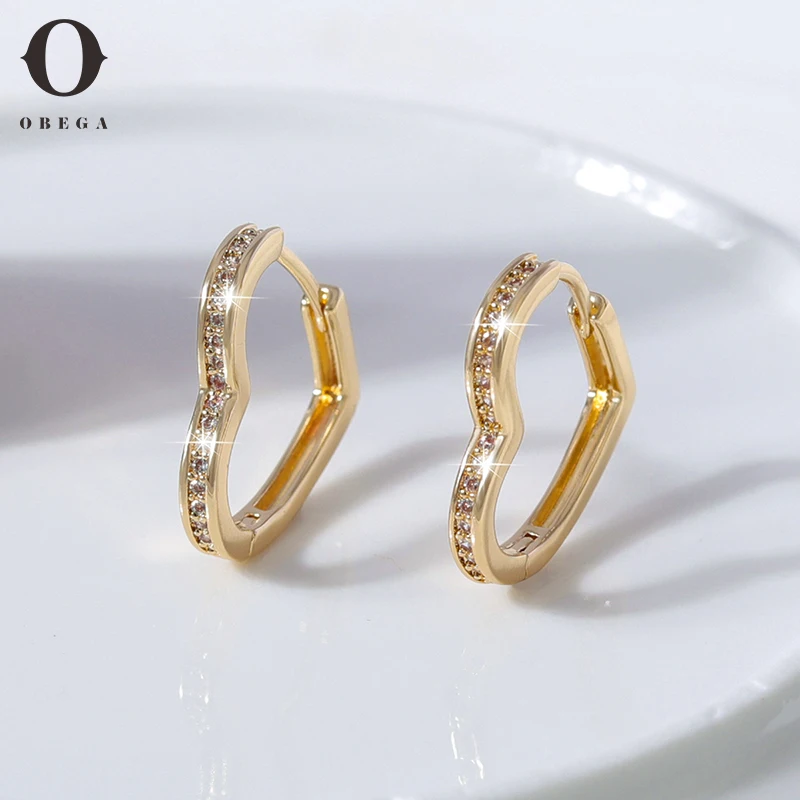 

Obega Small Heart Hoop Earrings Women Luxury Micro Paved CZ Crystal Earrings Gold Girls Fashion Party Jewelry Gifts Brincos