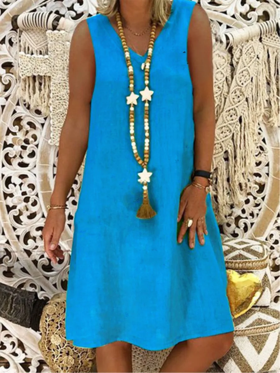 

Женское однотонное короткое платье-трапеция, повседневное летнее пляжное платье-жилет с глубоким V-образным вырезом, модный лоскутный сарафан без рукавов, 2023