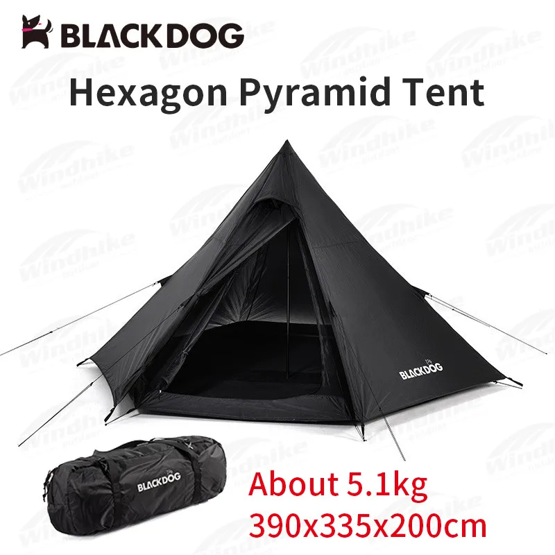 

Naturehike-BLACKDOG 210D Oxford Cloth Pyramid Tent 3-4 Persons Pu3000mm Portable Travel Sunscreen Windproof Tent 2m Height