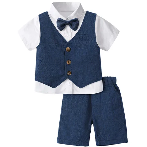 3 шт., детский комплект одежды с галстуком-бабочкой, жилетом и шортами