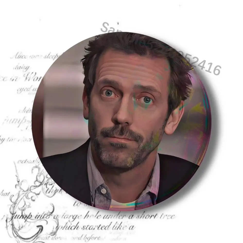 Фото Забавные акриловые значки H-House MD Hugh Laurie для рюкзаков, эстетичные значки в стиле Y2K, милые броши-клипсы для сумок, аксессуары №3