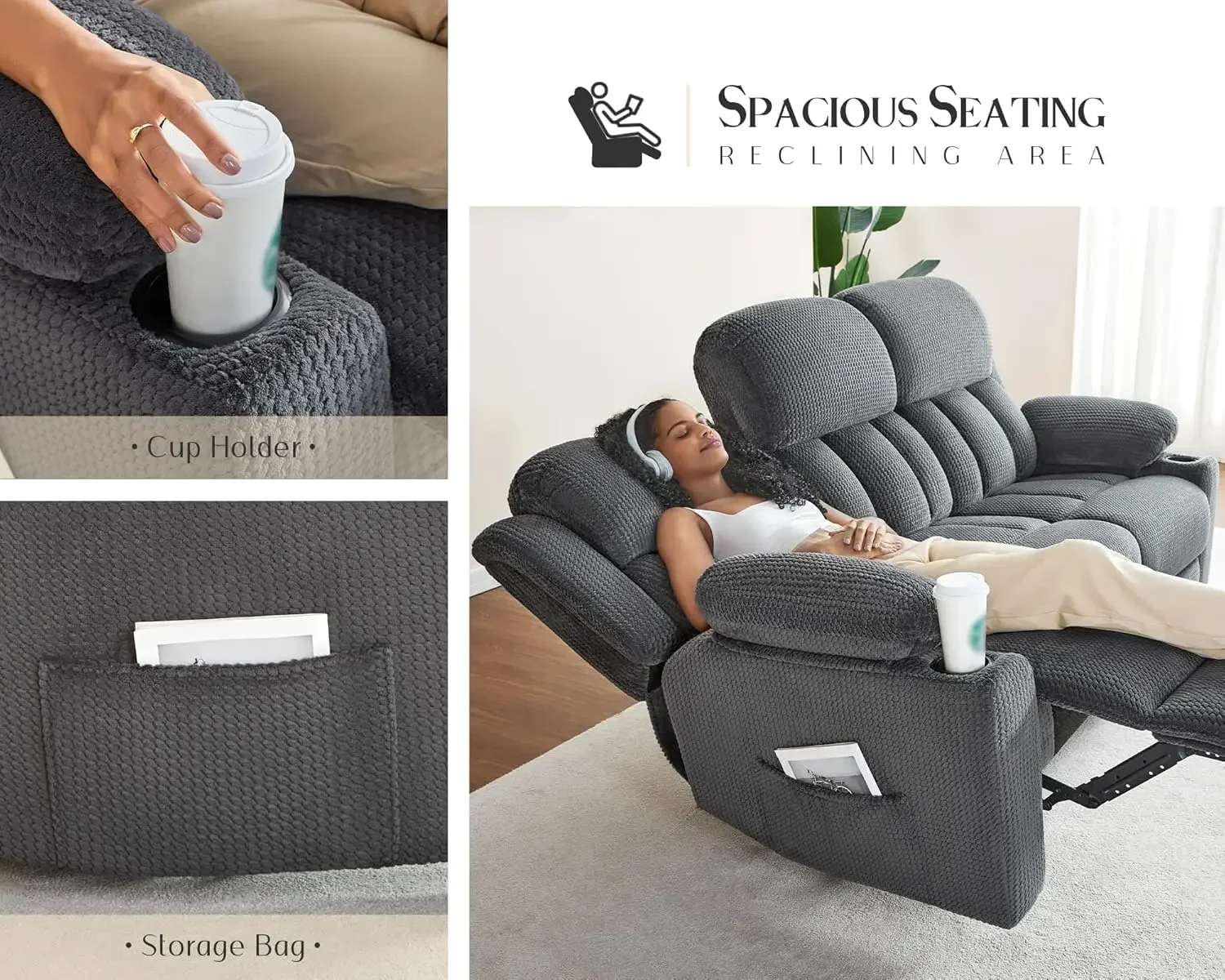 Диван с откидной спинкой 3-местный диван подстаканниками — 85-дюймовый удобный