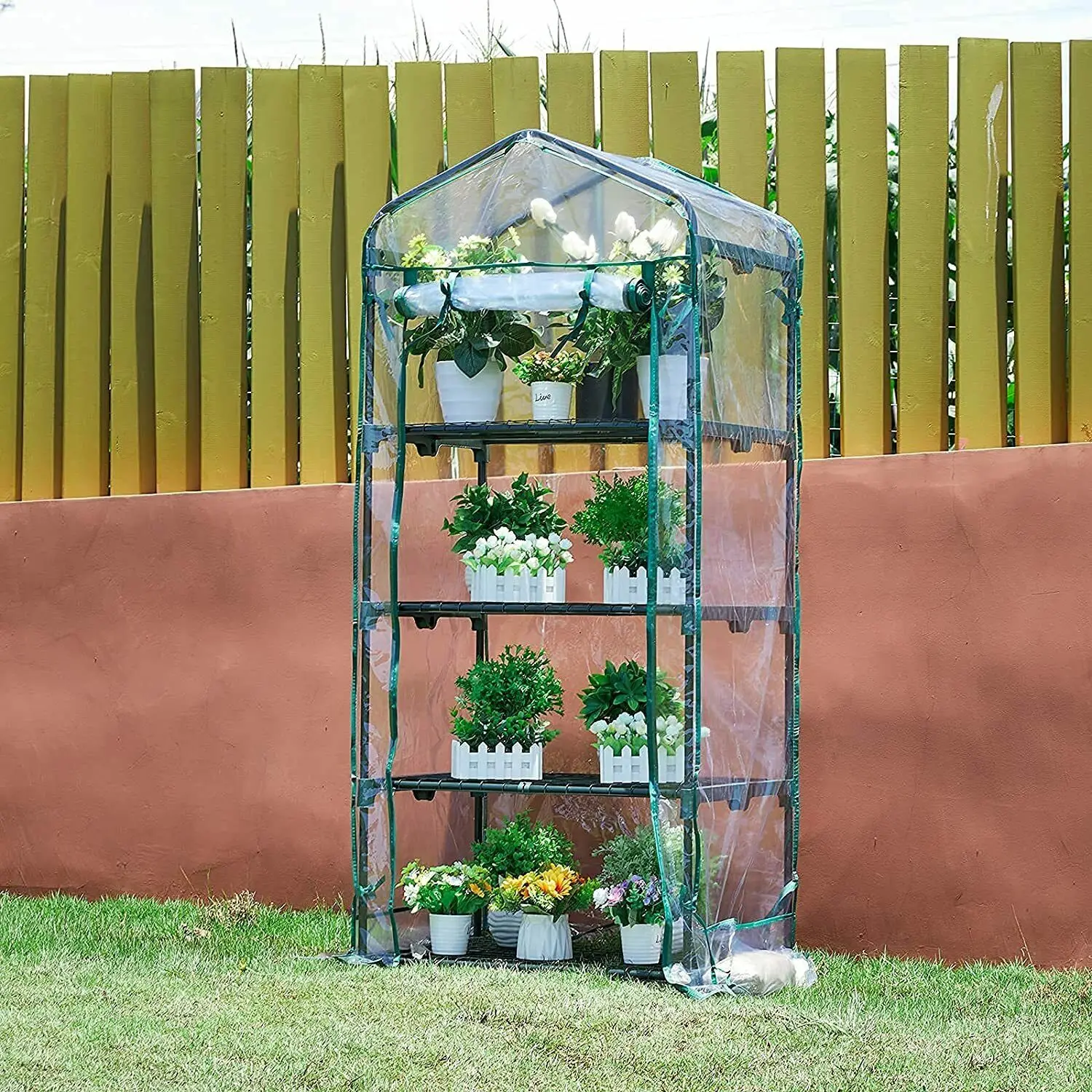 

4 Tier Mini Greenhouse Portable Green House with PVC Cover for Outdoor Backyard-