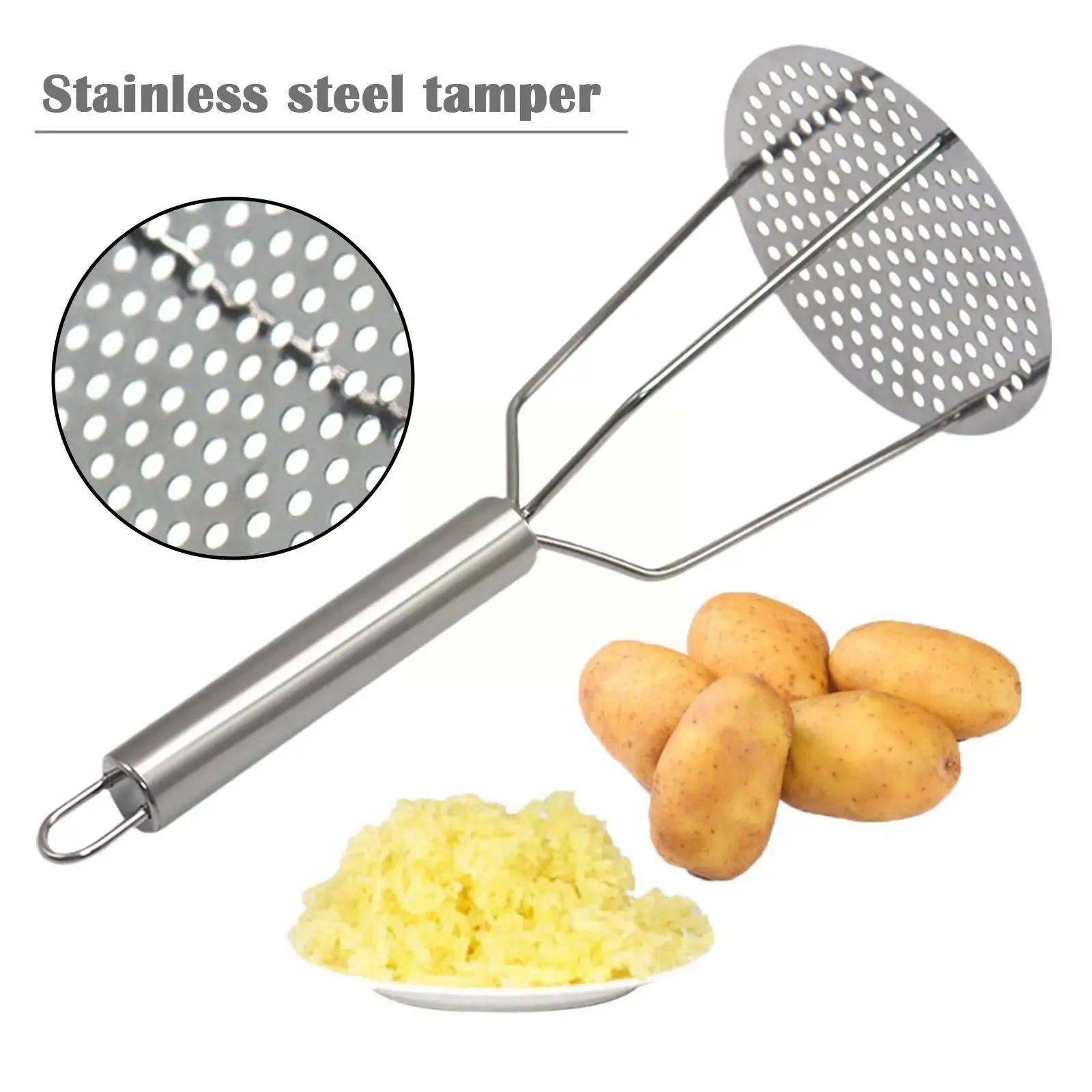 

Household Steel Potato Press with Handle Steel Masher Kitchen Tool Mash C8D6