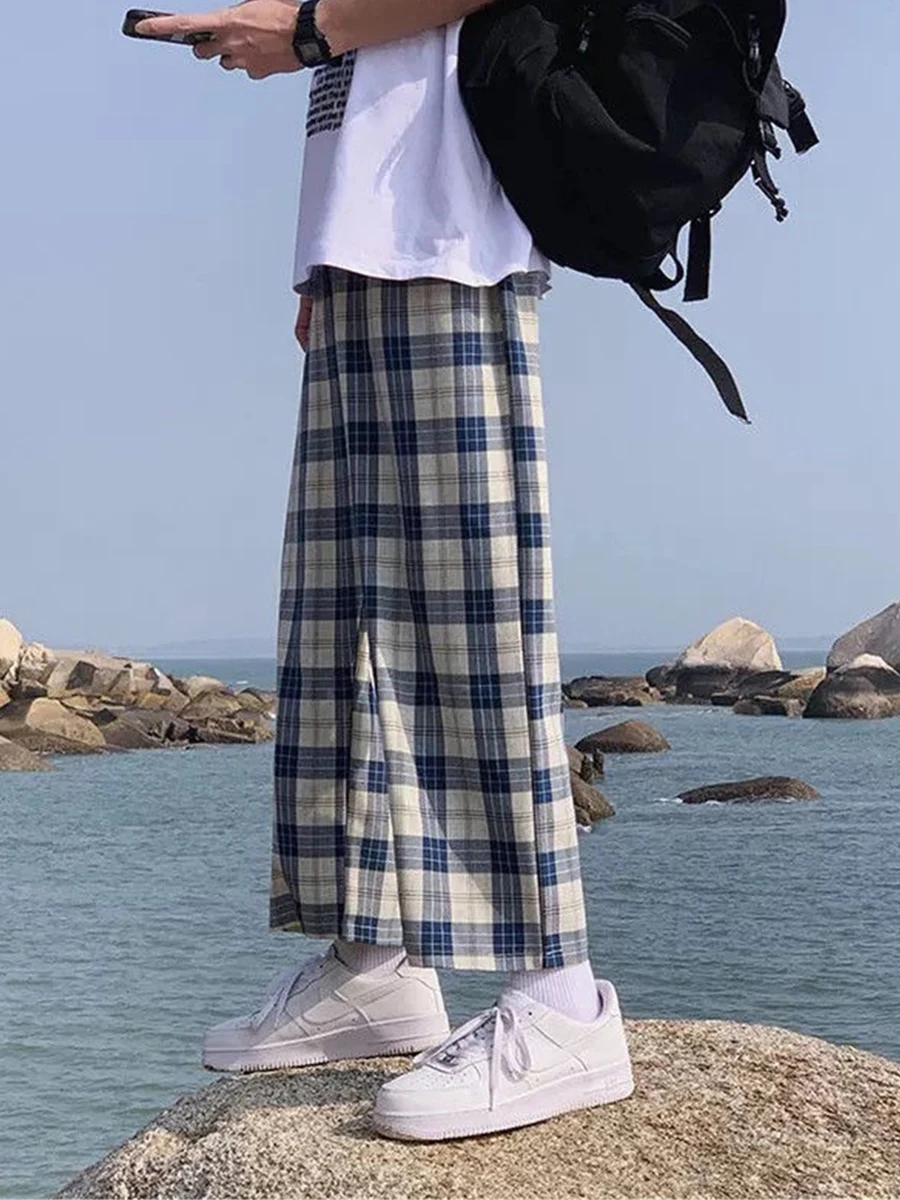 Черные японские брюки летние женские в стиле Харадзюку клетчатые брюки-султанки