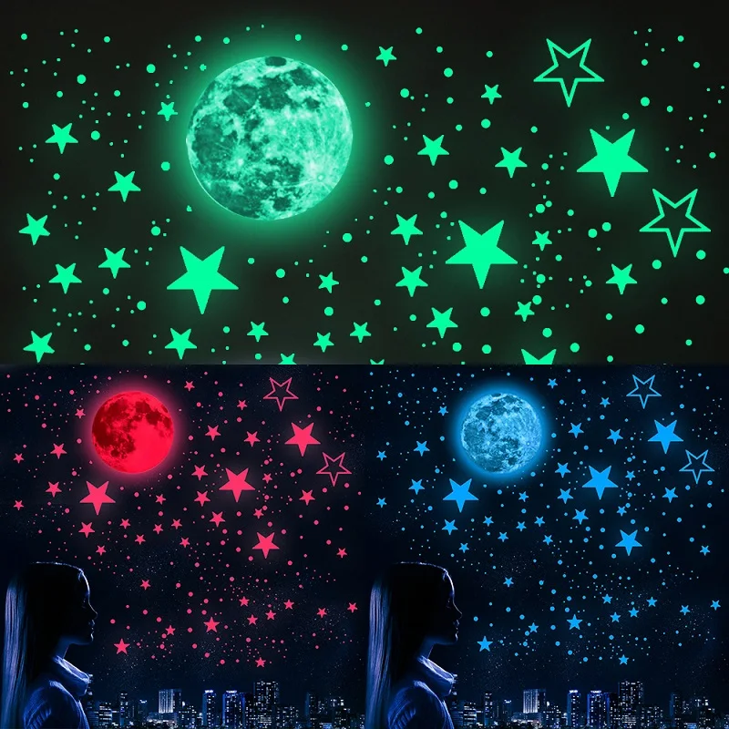 

1049 Pcs/Set Luminous Moon Stars Dots Wall Sticker Kids Room Baby Nursery Home Decorations 3D Decals Glow In The Dark Stickers