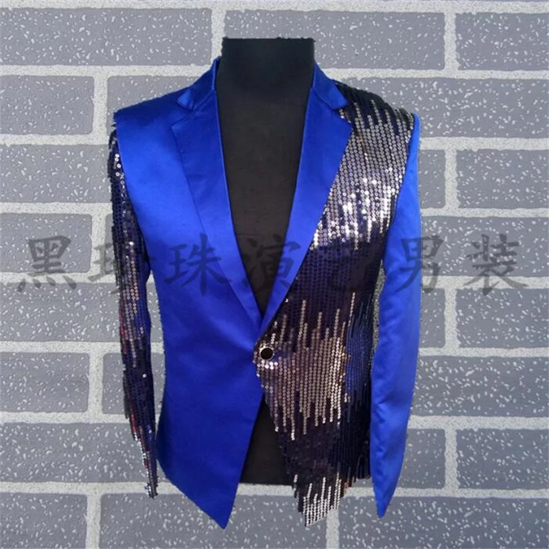 Blue men suits designs masculino homme terno stage costumes for singers men sequin blazer dance clothes jacket style dress