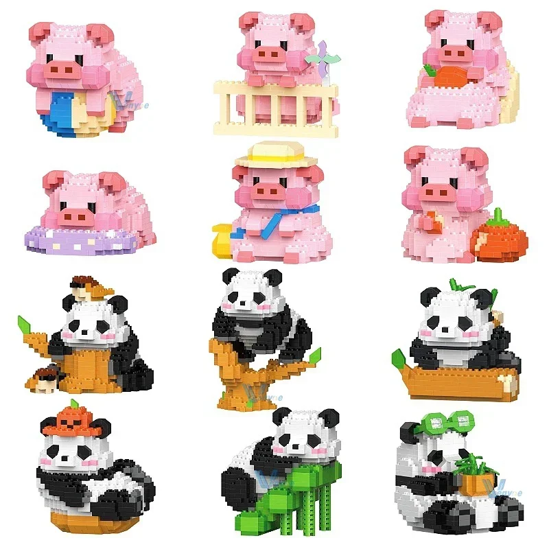 

Kawaii мультфильм розовый поросенок микро строительные блоки озорная панда фигурки собранные животные модель мини кирпич игрушки для детей подарок Санты