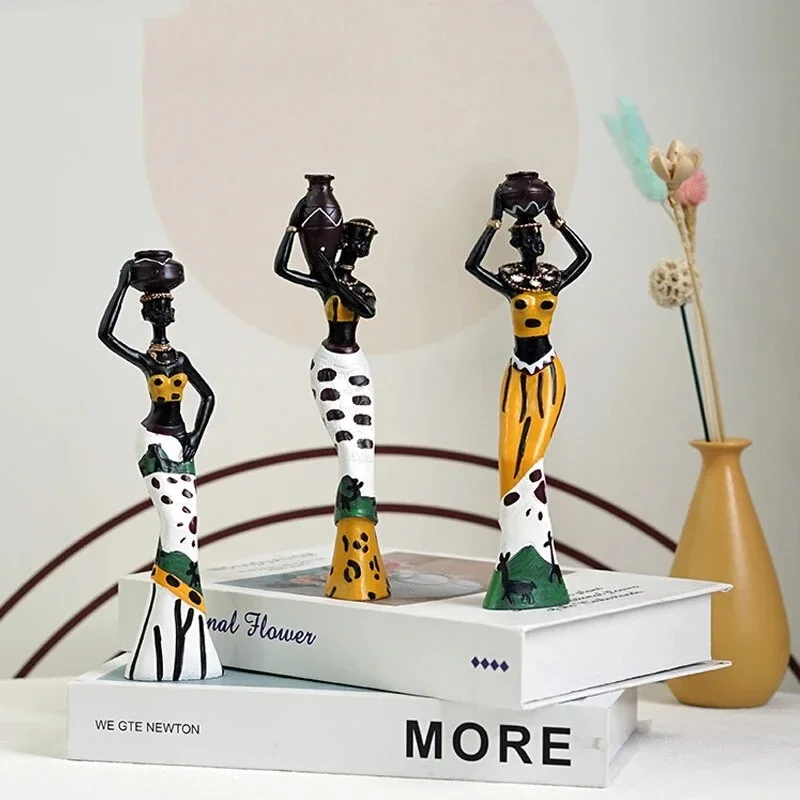 

Set Resin African Woman Figurines Black Figure Statues Exotic Ornaments Interior Home Living Room Desktop Decor Decoration