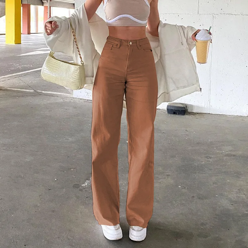 New Women's Jeans Drape Loose and Thin High Waist Straight Pants Women's Casual Trousers Comfortable Washed Brown Jeans Fashion