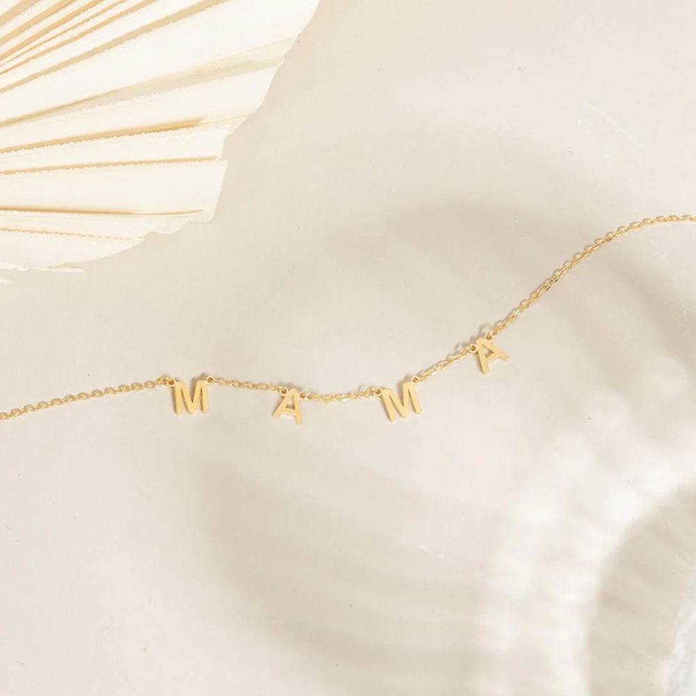 Orazio Customized Name Stainless Steel Necklace Custom MAMA Personalized Letter Choker Necklace Pendant Nameplate Gift Wholesale