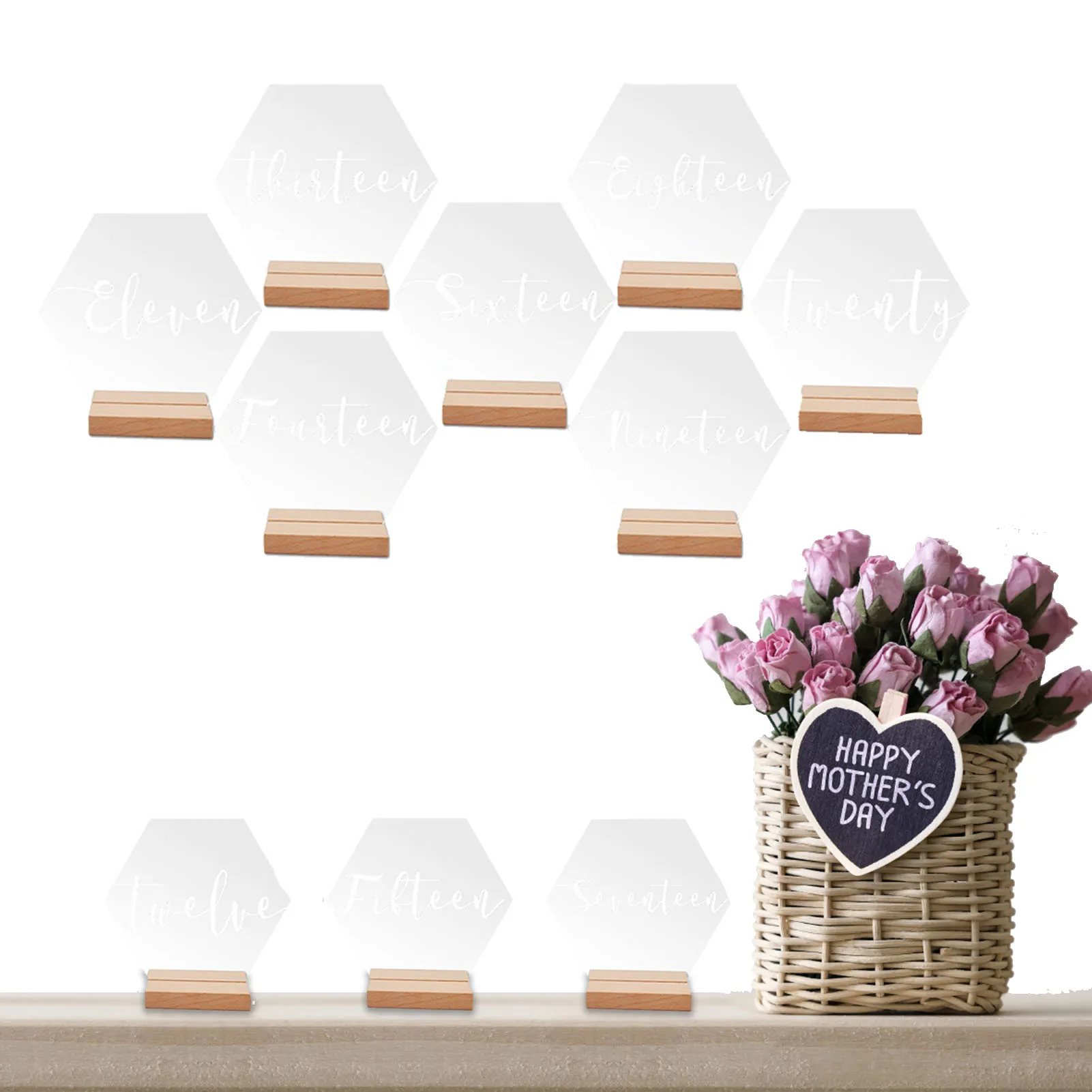 

Акриловая искусственная с деревянной основой, 10 шт., шестигранные Свадебные цифры для столов, центральные части стола для свадебных приемов